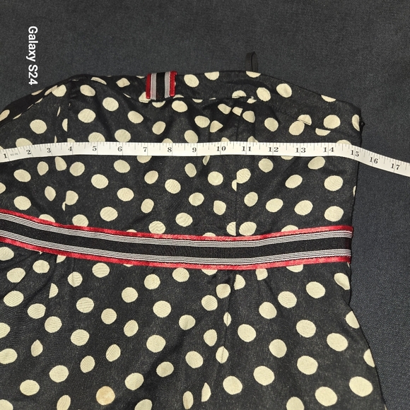 Anthropologie Maeve Polka Peppered Bow Front Pinup Strapless Sheath Dress Black - Picture 7 of 9